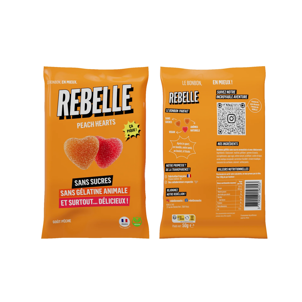Bonbons cœurs pêches - 50 gr