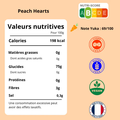 Bonbons cœurs pêches - 50 gr