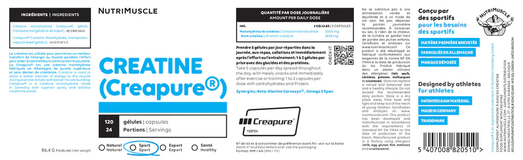 Creatine Creapure - 120 gélules