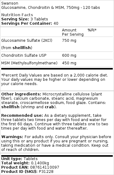 Glucosamine - Chondroïtine - MSM  120 Tablets
